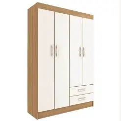 Guarda Roupa Atalaia 4 Portas 2 Gavetas Solteiro Evidencia Cinamomo Branco