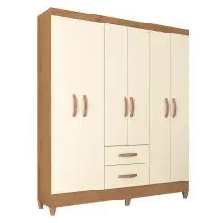 Guarda Roupa Fortaleza 6 Portas 2 Gavetas Casal Atualle Canelato Rustico Natura Off White