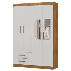 Guarda Roupa Hercules Solteiro 4 Portas 2 Gavetas Carioca Cinamomo Off White