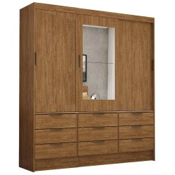 Guarda Roupa Sevilha Casal Com Espelho 3 Portas 9 Gavetas Carioca Cinamomo