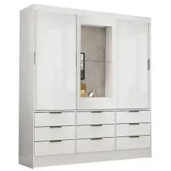 Guarda Roupa Sevilha Casal Com Espelho 3 Portas 9 Gavetas Carioca Branco