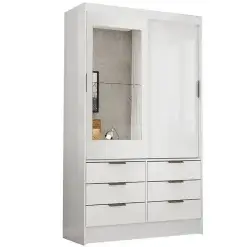 Guarda Roupa Sevilha Solteiro Com Espelho 2 Portas 6 Gavetas Cor Branco