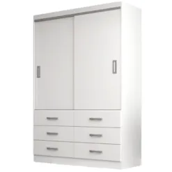 Guarda Roupa Veneza Solteiro 2 Portas 6 Gavetas Evidencia Branco