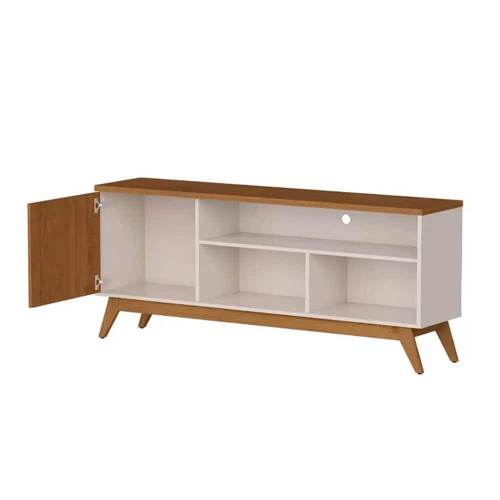 Rack Malbec Wood Para TV Ate 55 Polegadas 1 Porta Ripado Giga Off White Freijo Interno