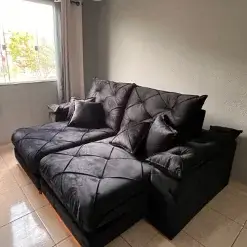 Sofa Gran Plus Com Molas Ensacadas 4 Lugares Retratil E Reclinavel 230cm Tecido Veludo Imperio Foto Real Cor Preto