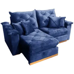 Sofa Gran Plus Com Molas Ensacadas 4 Lugares Retratil E Reclinavel 230cm Tecido Veludo Imperio Azul