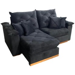 Sofa Gran Plus Com Molas Ensacadas 4 Lugares Retratil E Reclinavel 230cm Tecido Veludo Imperio Preto