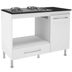 Balcao Para Cooktop Indekes 105cm 1 Porta 1 Gaveta Branco Com Preto