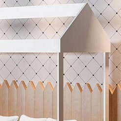 Cama Infantil Montessoriana Casinha Com Protecao Lateral Gabrielli Branco Detalhe