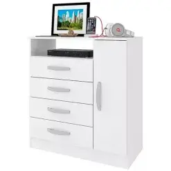 Comoda Sapateira Delta 4 Gavetas 1 Porta Atualle Branco