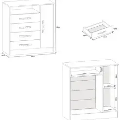 Comoda Sapateira Delta 4 Gavetas 1 Porta Atualle Medidas