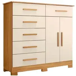 Comoda Xangai 6 Gavetas 2 Portas Albatroz Carvalho Grife Off White