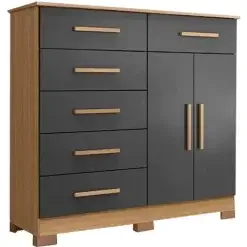 Comoda Xangai 6 Gavetas 2 Portas Albatroz Nature Titanium