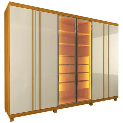 Guarda Roupa Absolute New Casal 6 Portas 4 Gavetas Com Vidro Reflecta E LED Gelius Naturale Off White