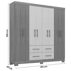 Guarda Roupa Itapema Atualle Casal 8 Portas 4 Gavetas Canelato Rustico 3D Natura Off White Medidas