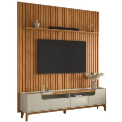 Rack Flip Com Painel Supremo 4 Portas Para TV Ate 85 Polegadas Patrimar Off White Cinamomo