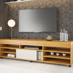Rack Twin Para TV Ate 55 Polegadas 1 Porta Viero Cor Mel Off White