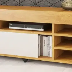 Rack Twin Para TV Ate 55 Polegadas 1 Porta Viero Mel Off White Detalhe