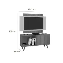 Rack Com Painel Malaga Para TV Ate 50 Polegadas 1 Porta Atualle Canelato Rustico 3D Natura Off White Medidas