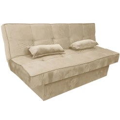 Sofa Cama Zurich Em Veludo Com Bau 2 Lugares 182cm Luxury Bege