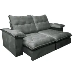 Sofa Corvette 4 Lugares Retratil E Reclinavel 250cm Tecido Veludo Di Vitrine Cor Chumbo