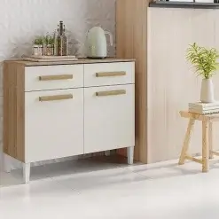 Balcao Juma Para Cozinha 2 Portas 2 Gavetas Aramoveis Atacama Off White