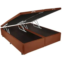 Base Box Bipartida Bau Queen Em Corino Universal 41x198x158 Cor Marrom