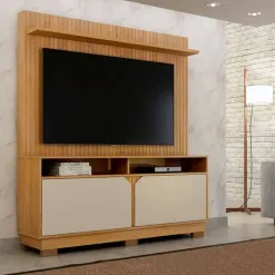 Estante Berlim Para TV Ate 55 Polegadas Ripado Com 2 Portas Valdemoveis Cinamomo Off White