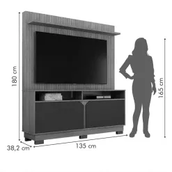 Estante Berlim Para TV Ate 55 Polegadas Ripado Com 2 Portas Valdemoveis Cinamomo Off White Medidas