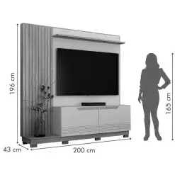 Estante Santiago Para TV Ate 80 Polegadas Ripado Com 2 Portas Valdemoveis Cinamomo Off White Medidas