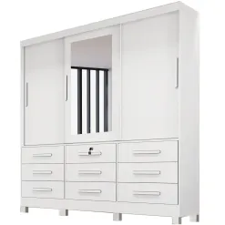 Guarda Roupa Athenas Bianchi Casal 3 Portas 9 Gavetas Cor Branco
