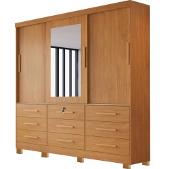 Guarda Roupa Athenas Bianchi Casal 3 Portas 9 Gavetas Cor Nature