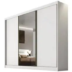 Guarda Roupa Diamond Casal Com Espelho 3 Portas 8 Gavetas Novo Horizonte Branco