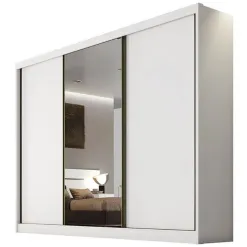 Guarda Roupa Diamond Casal Com Espelho 3 Portas 8 Gavetas Novo Horizonte Branco