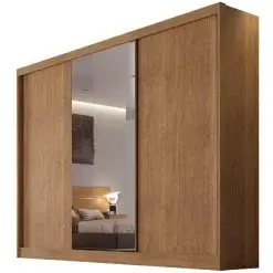 Guarda Roupa Diamond Casal Com Espelho 3 Portas 8 Gavetas Novo Horizonte Cumaru
