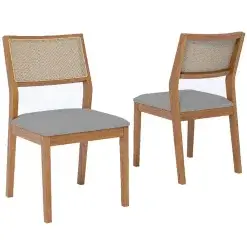Kit 2 Cadeiras Oiti Madeira Tauri Tecido Linho Cimol Cinza