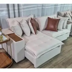 Sofa Cama Tebas 4 Lugares Retratil E Reclinavel 250cm Tecido Linho Foto Real