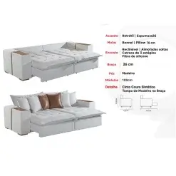 Sofa Cama Tebas 4 Lugares Retratil E Reclinavel 250cm Tecido Linho Innove