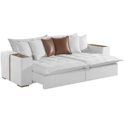 Sofa Cama Tebas 4 Lugares Retratil E Reclinavel 250cm Tecido Linho Innove Gelo