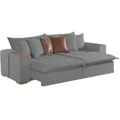 Sofa Cama Tebas 4 Lugares Retratil E Reclinavel 250cm Tecido Linho Innove Grafite