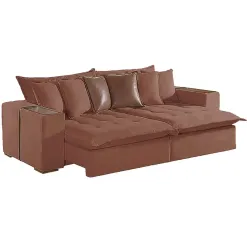 Sofa Cama Tebas 4 Lugares Retratil E Reclinavel 250cm Tecido Linho Innove Marrom
