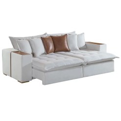 Sofa Cama Tebas 4 Lugares Retratil E Reclinavel 250cm Tecido Linho Innove Cor Marfim