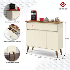 Aparador Buffet Zeus 3 Portas 1 Gaveta EJ Detalhe