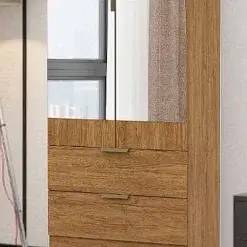 Armario Multiuso Clara 2 Portas Com Espelho E 2 Gavetas Carioca Freijo Detalhe