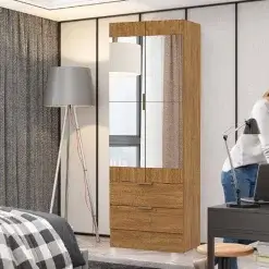 Armario Multiuso Clara 2 Portas Com Espelho E 2 Gavetas Carioca Cor Freijo