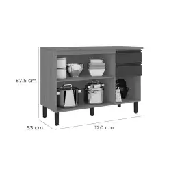 Balcao Namur 3 Portas 2 Gavetas Para Cozinha Itatiaia Cinamomo Grafite Medidas