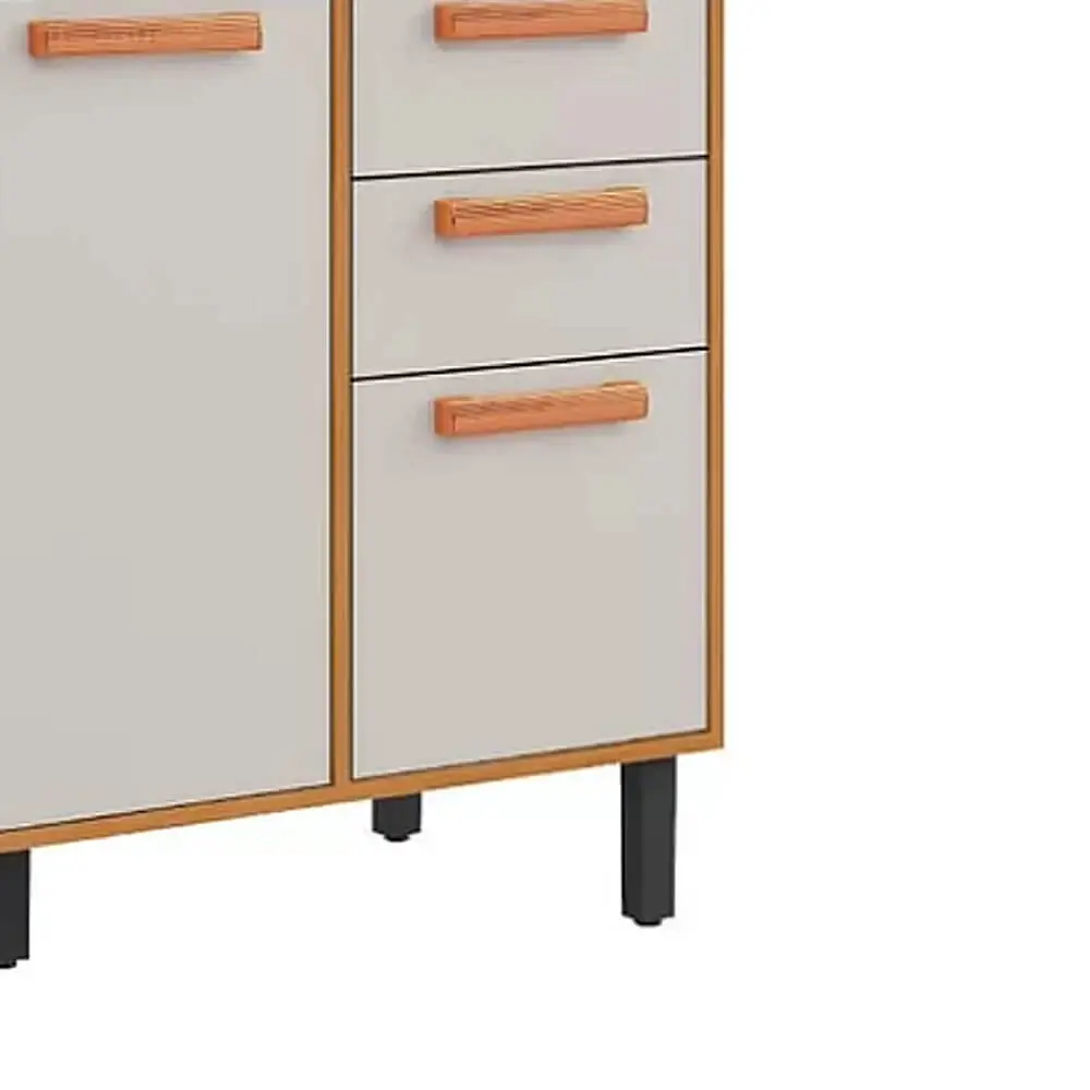 Balcao Napoles 3 Portas 2 Gavetas Para Cozinha Itatiaia Cinamomo Off White Detalhe
