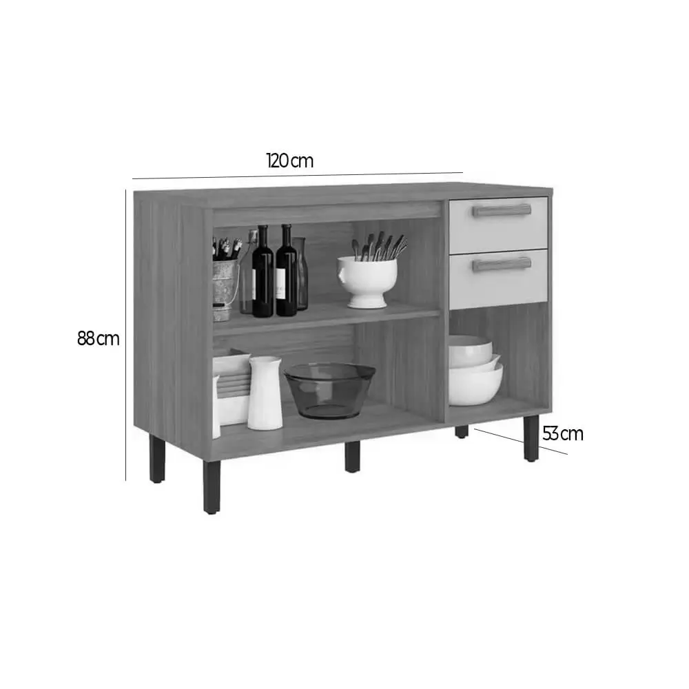 Balcao Napoles 3 Portas 2 Gavetas Para Cozinha Itatiaia Cinamomo Off White Medidas