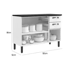 Balcao New Premium 3 Portas 2 Gavetas Para Cozinha Itatiaia Branco Medidas