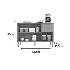 Balcao New Valencia 3 Portas 2 Gavetas Salleto Interno
